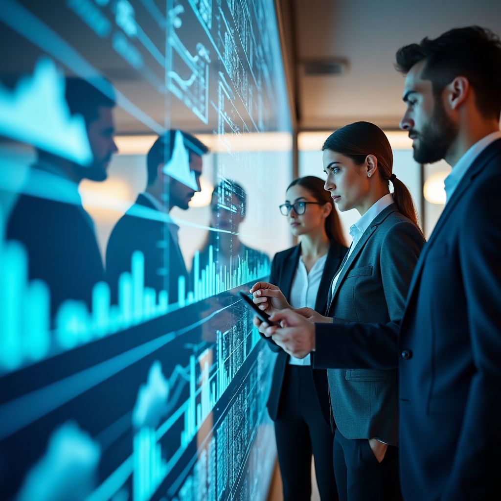 Equipo financiero colaborando en una estrategia